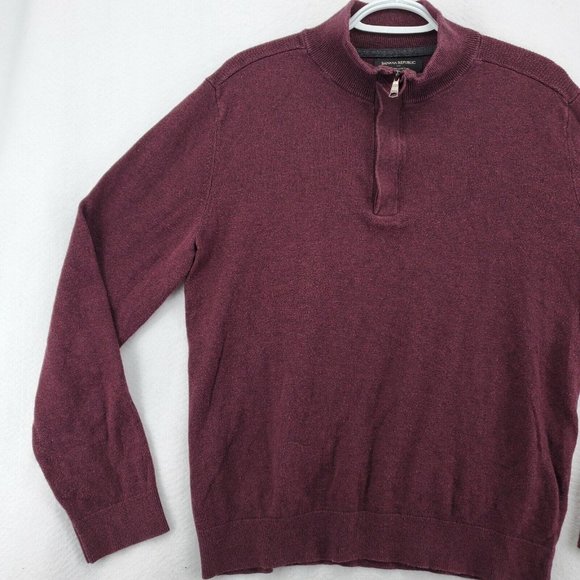 Banana Republic Sweater Men's Long Sleeve 1/4 Zip Pullover High Neck Purple Med - Picture 4 of 12